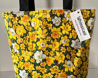 Daffodil Shoulder Bag Purse Handbag • Padded Yellow Daffodil Spring Floral Tote Bag Inside Pockets • Handmade in Oregon USA by Whimsicalli