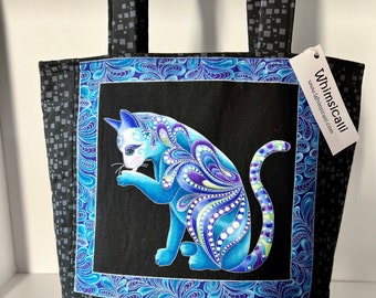 Cat Shoulder Bag Purse Handbag • Sweet Colorful Cat Fabric Padded Tote Bag Inside & Outside Pockets • Handmade in Oregon, USA by Whimsicalli