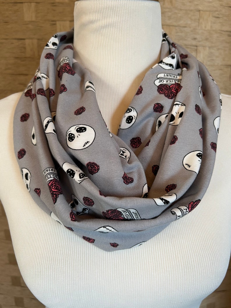 Nightmare Before Christmas Scarf Jack Skellington Scarf Nightmare Before Christmas Gift Gray Roses Master Fright Stretch Knit Scarf 60, 66 image 5