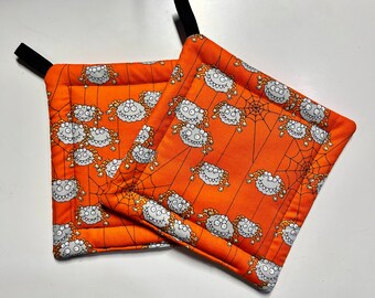 Halloween Pot Holders • Set of 2 Handmade Cute & Creepy Spiders Potholders • Whimsical Witchy Halloween Decor • Whimsicalli