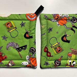 Whimsical Halloween Pot Holders Set of thick Handmade Quilted Halloween Hot Pads Vintage Style Childrens Halloween Decor Whimsicalli image 3