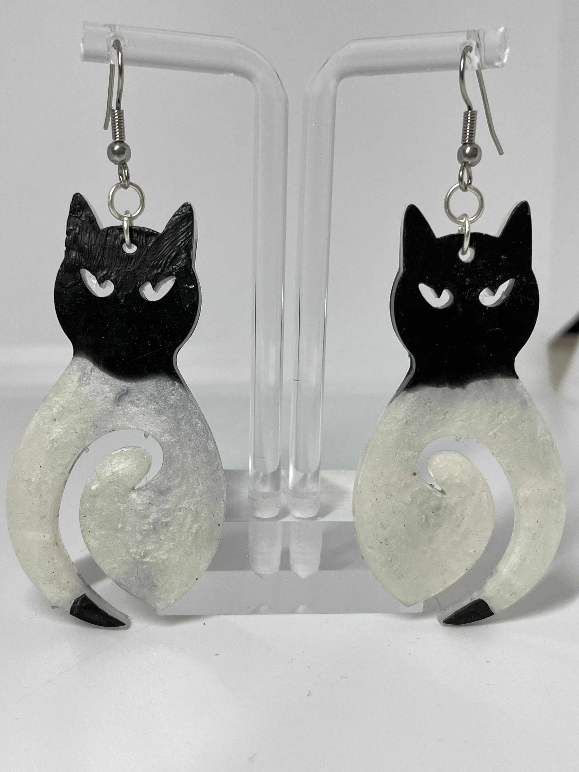 Boucles d'Oreilles Chat Noir et Blanc l Monde Chat