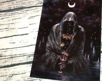 5x7" Art Print, Butterfly, Crescent Moon, Butterflies, Moths, Stars, Candles, Pagan, Dark Art