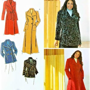 May include: Simplicity sewing pattern 3672 from the Khaliah Ali Collection, size FF 18W-24W. The envelope displays illustrations of four coat and jacket variations in red, yellow, and blue, alongside photographs of two finished garments.