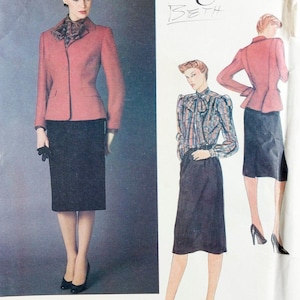May include: A Vogue Paris Original sewing pattern envelope for a Christian Dior design. The front displays a photograph of a pink blazer and black skirt, alongside illustrations of a patterned blouse and skirt ensemble with the text Beth and 2579.