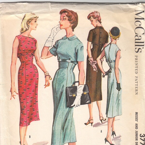 1950s McCall's 3778 Slim Fitted Wiggle Dress With Cropped Bolero - Junior Size 11 Bust 31.5 - Vintage Sewing Pattern