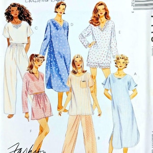 May include: McCall's 7413 sewing pattern envelope featuring illustrations of six different sleepwear styles including pajama sets, nightgowns, and loungewear with various floral, striped, and solid patterns, labeled with letters A through F.