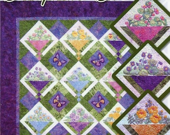 Backporch Beauties Crayon Wall Quilt Pattern Black Cat Creations Flowers 49 x 49