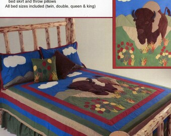 Running Bull On The Range Bison Applique Bed Quilt Wall Hanging Pattern Bramante