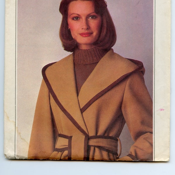 1970s Uncut Simplicity 8150 Hooded Wrap Jacket With Pockets And Fold Over Braid Trim Bust 32.5 34 36 Vintage Sewing Pattern