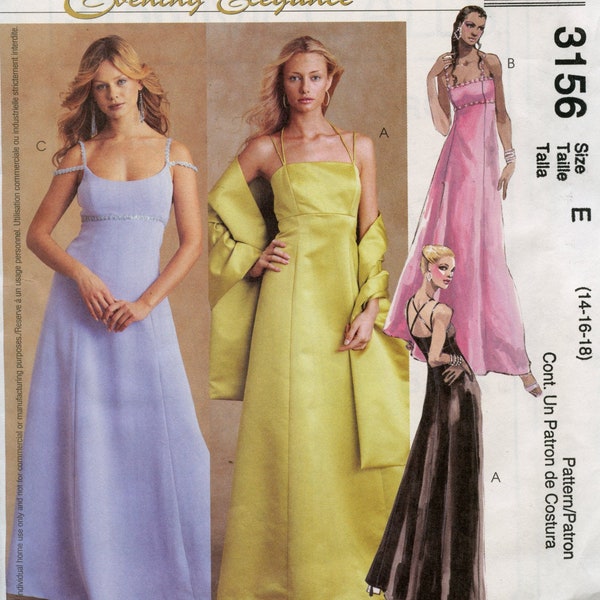 Uncut McCalls 3156 Prom Or Bridesmaid Dress With Empire Waistline And Strap Variations Size 14 16 18 Bust 36 38 40 Sewing Pattern