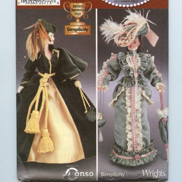 Uncut Simplicity 7213 Doll Clothes For 11 1/2 Inch Barbie Dolls, Diva Doll Collection I, Gone With The Wind Curtain Dress, Victorian Dress