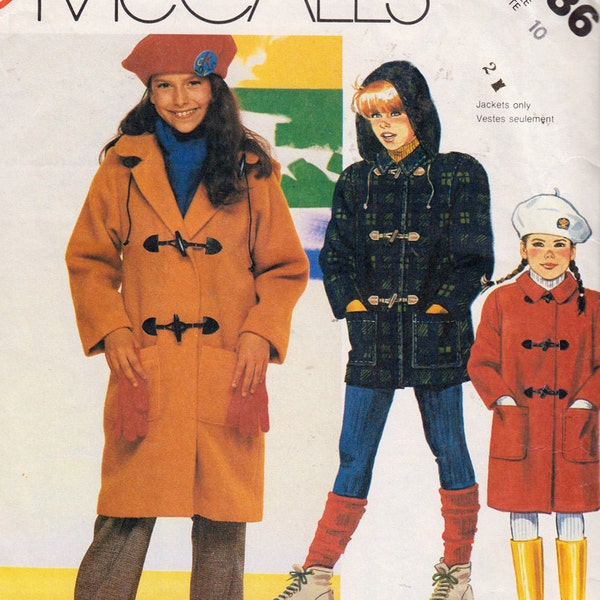 1980s Uncut FF McCall's 2786 Girls' Unlined Toggle Coat And Detachable Hood - Size 10 Girl - Vintage Sewing Pattern