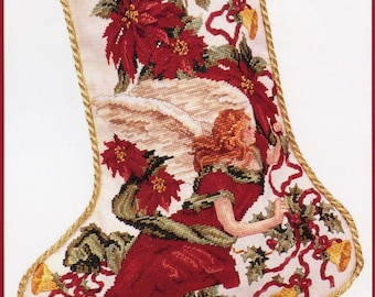 Poinsettia Angel Stocking Cross Stitch Pattern Vermillion Stitchery 220