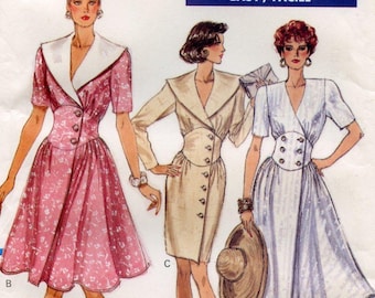 Vogue 7249 Dress With Fitted Midriff Skirt And Collar Options Sz 14-18 Uncut 80s