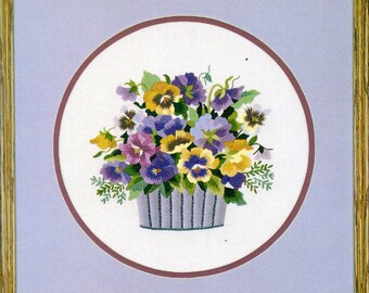 Needle Treasures 00664 Pansy Basket Crewel Embroidery Sealed Kit Lu Fuller