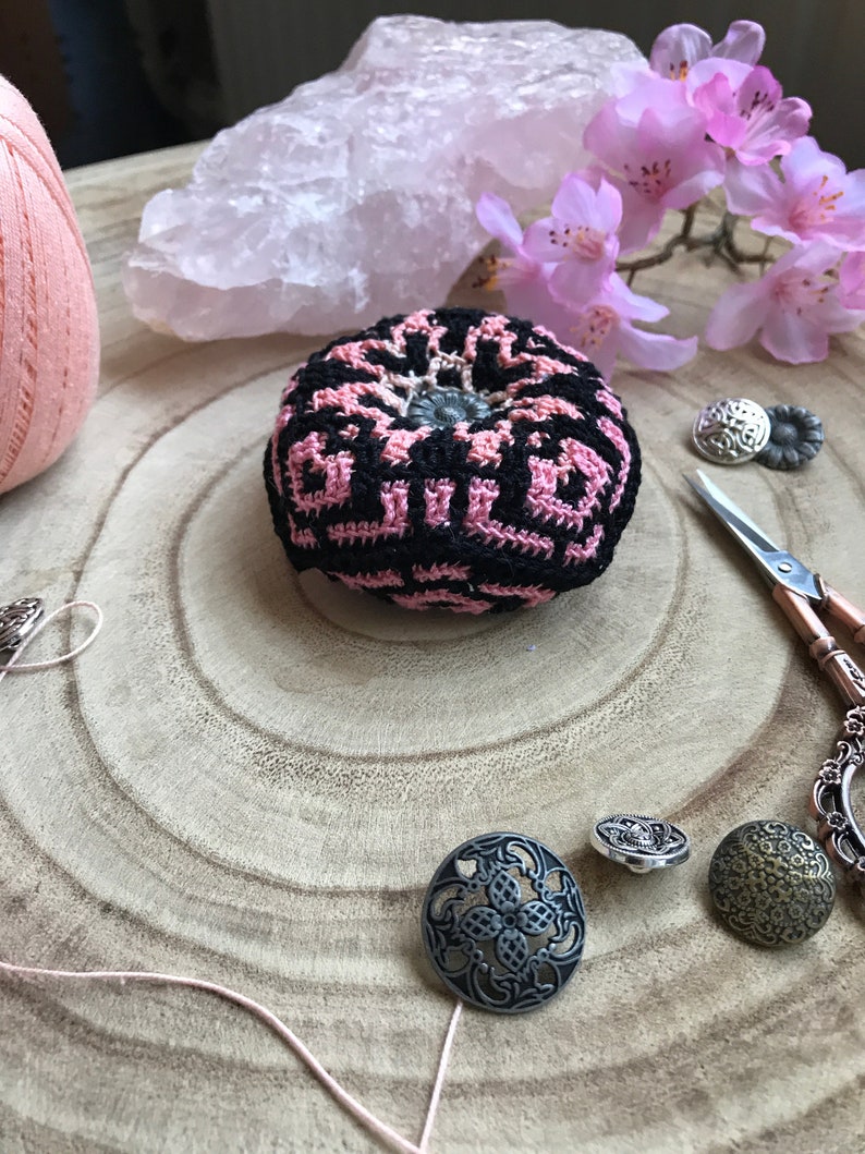 Crocheted Biscornu Swedish version Rose Quartz