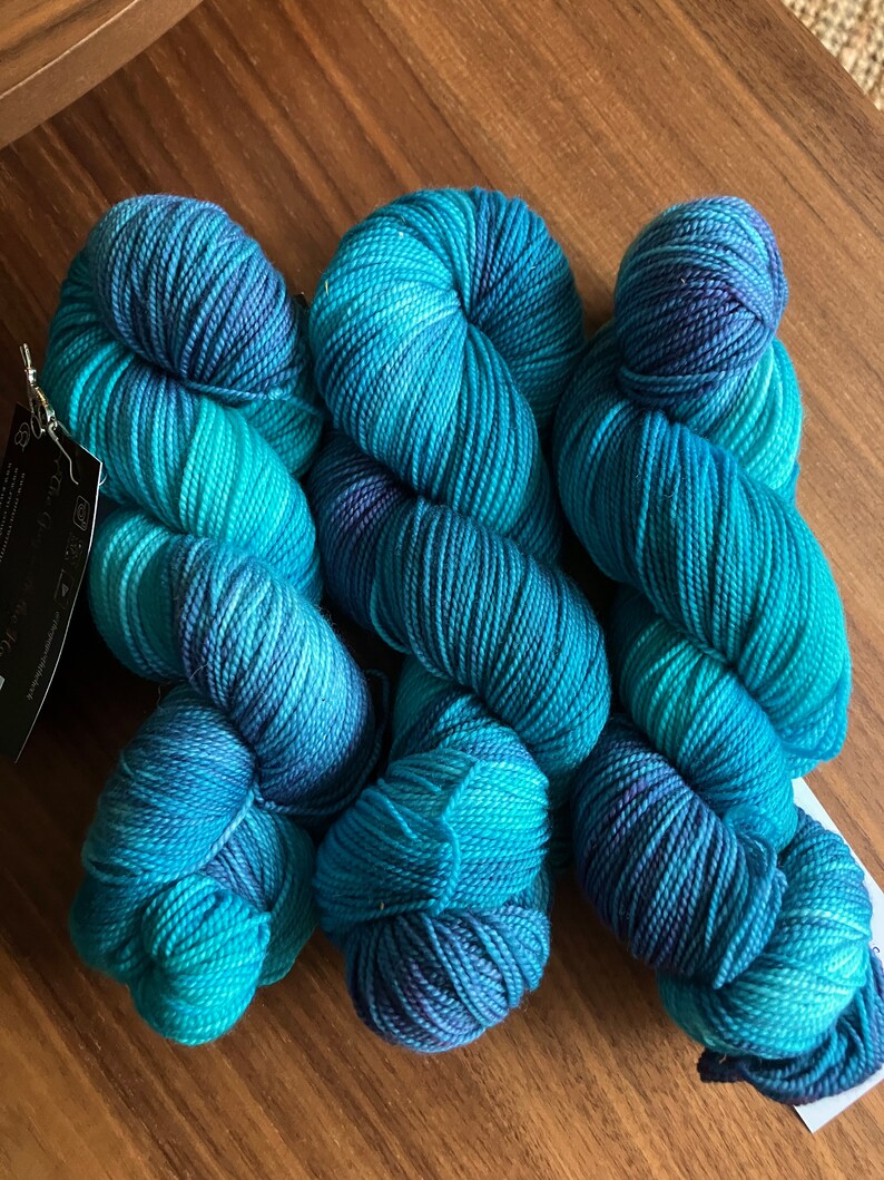 TGWTH hand dyed sock yarn Blue tones image 1