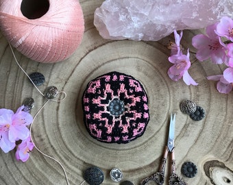 Crocheted Biscornu - Rose Quartz