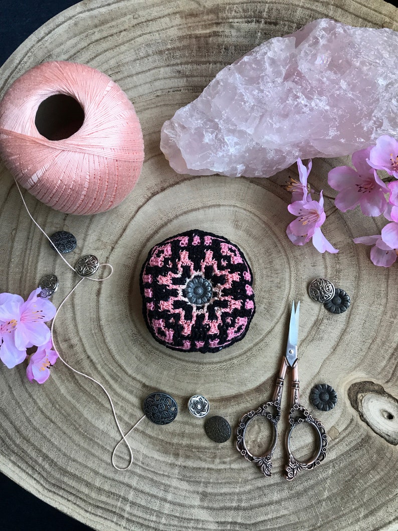 Crocheted Biscornu Swedish version Rose Quartz