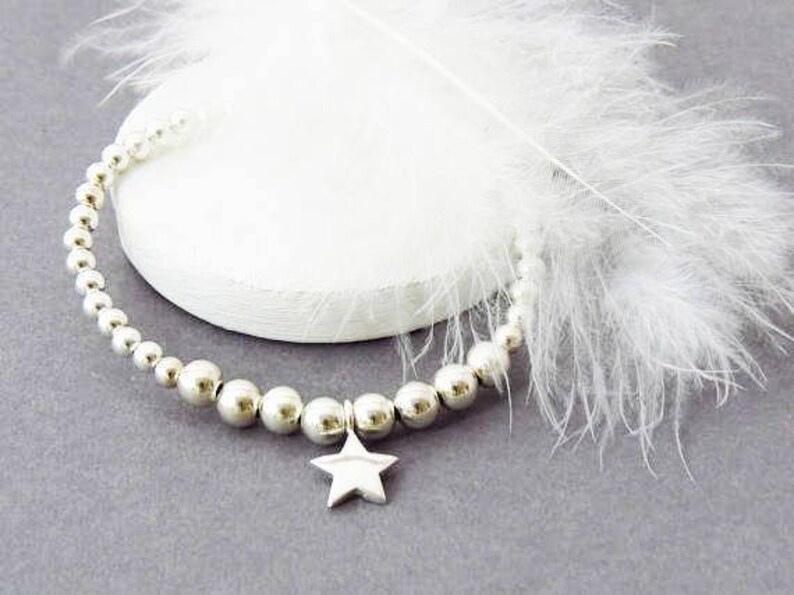 Stretch Silver Charm Bracelet Stacking Bracelet Star Charm Bracelet Sterling Silver Bead Bracelet Gift for women Silver Gift for Her