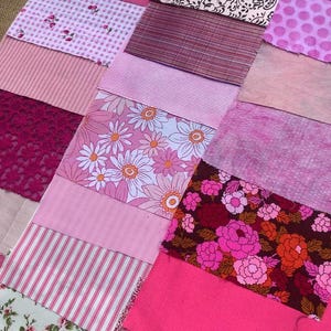 Pink Fabric Snippets Bundle – 20-Piece Mixed Textiles for Junk Journaling, Slow Stitching, Collage, Crazy Quilting