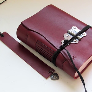 Valentine&#39;s Day Gift, Handmade Leather Journal, Red Leather Diary and Bookmark, Leather Bound Journal, Sketchbook  5 &quot; x 6 1/2&quot;