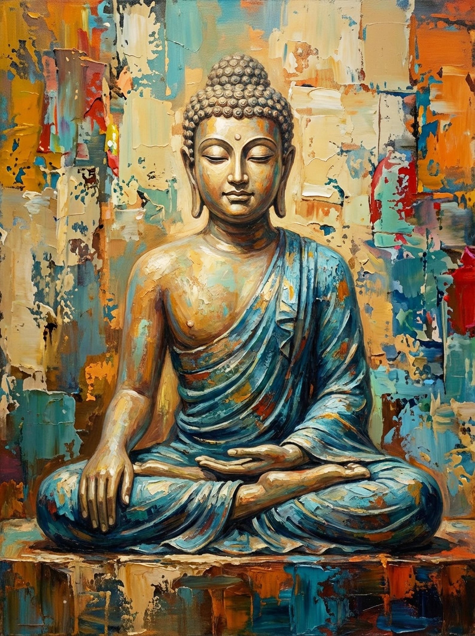 Modern Colorful Buddha Art Print, Zen Painting, Dopamine Decor ...