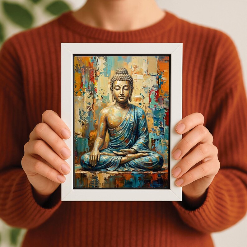 Modern Colorful Buddha Art Print, Zen Wall Decor, Serene Meditation ...