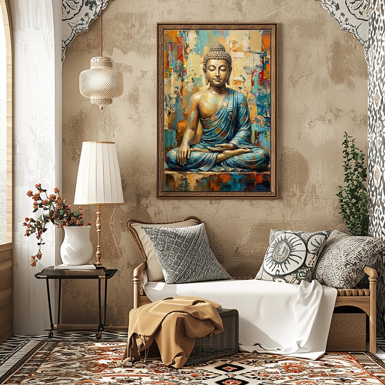 Modern Colorful Buddha Art Print, Zen Painting, Dopamine Decor ...