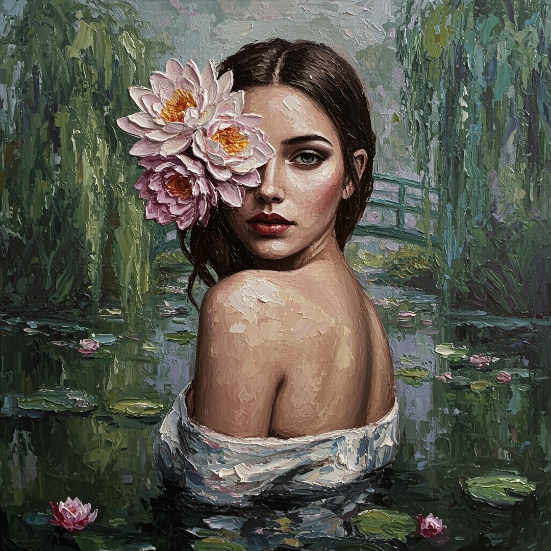 Floral Wall Art Boho Print: Pink Woman Portrait Impressionist Style ...