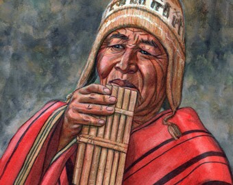 Watercolor Painting of Card 42 - Song of the Aymara People - Bolivia