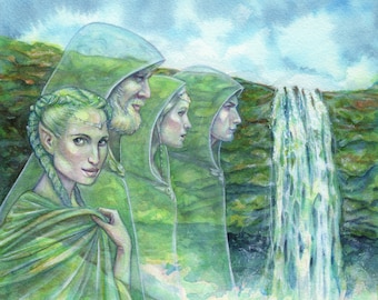 Watercolor Painting of Card 32 - The Huldufólk - Iceland