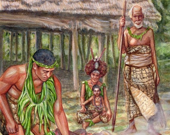 Watercolor Painting of Card 35 - Family - Samoa