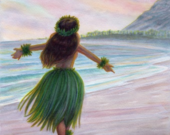 Watercolor Painting of Card 2 - Hula - Hawaii