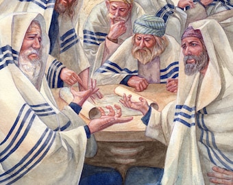 Watercolor Painting of Card 31 - A Holy Argument - Israel