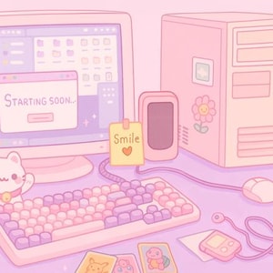 Animated Cozy Desk Twitch Stream Overlays: Starting Soon, BRB, Ending Screens (MP4 Video Bundle)