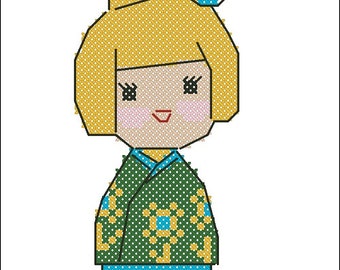 Natsu - Summer Kokeshi Kawaii Japan Cross Stitch PDF Pattern