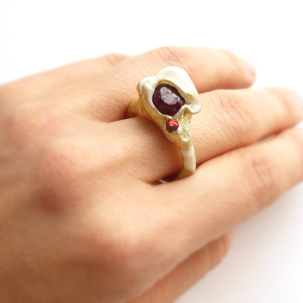 Buy 2 Get 1 FREE Romantic Genuine Ruby Women Ring - fashion handmade golden ring - HIGH ART - 0.6 inch