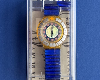 Vintage 1994 Swatch Watch Scuba 200 Spark Vessel SDK116, Complete Box Set with Papers