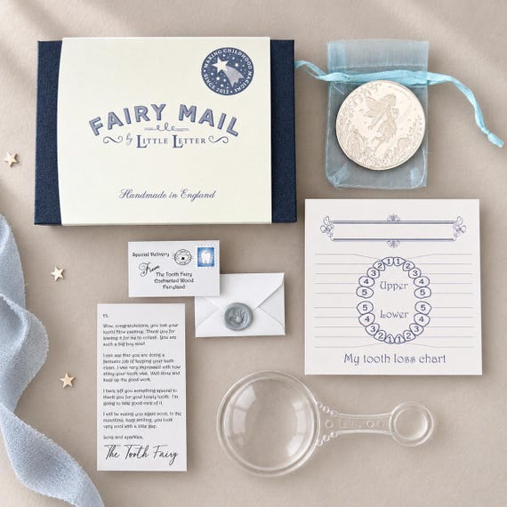 Tooth Fairy Letter Kit for Boy, Handmade Fairy Mail, Custom First Tooth Keepsake Gift Box, Lost Tooth Certificate Mini Coin Set