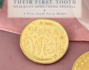 First Tooth Fairy Medal, Magical Keepsake Gold Coin, First Lost Tooth Gift (4cm)