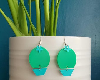 3D Printed Cactus Earrings, plant jewellery, jewelry, barrel cactus, plant gift, succulent earrings