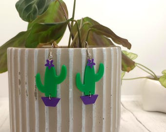 3D Printed Cactus Earrings, plant jewellery, jewelry, saguaro cactus, plant gift, succulent earrings, plant mum, plant lover, mothers day