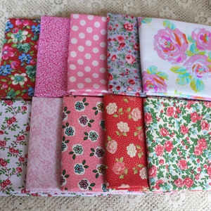 10 Fat Quarter Pink  Bundle Pack Cotton New Fabrics Multiple Patterns Pinks Florals Calicos FQ Quilt Bundle Pink & Reds Floral Fabric