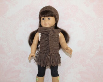 Handmade Crocheted Doll Scarf and Hat Set: Brown Blend, Fits 18" Dolls