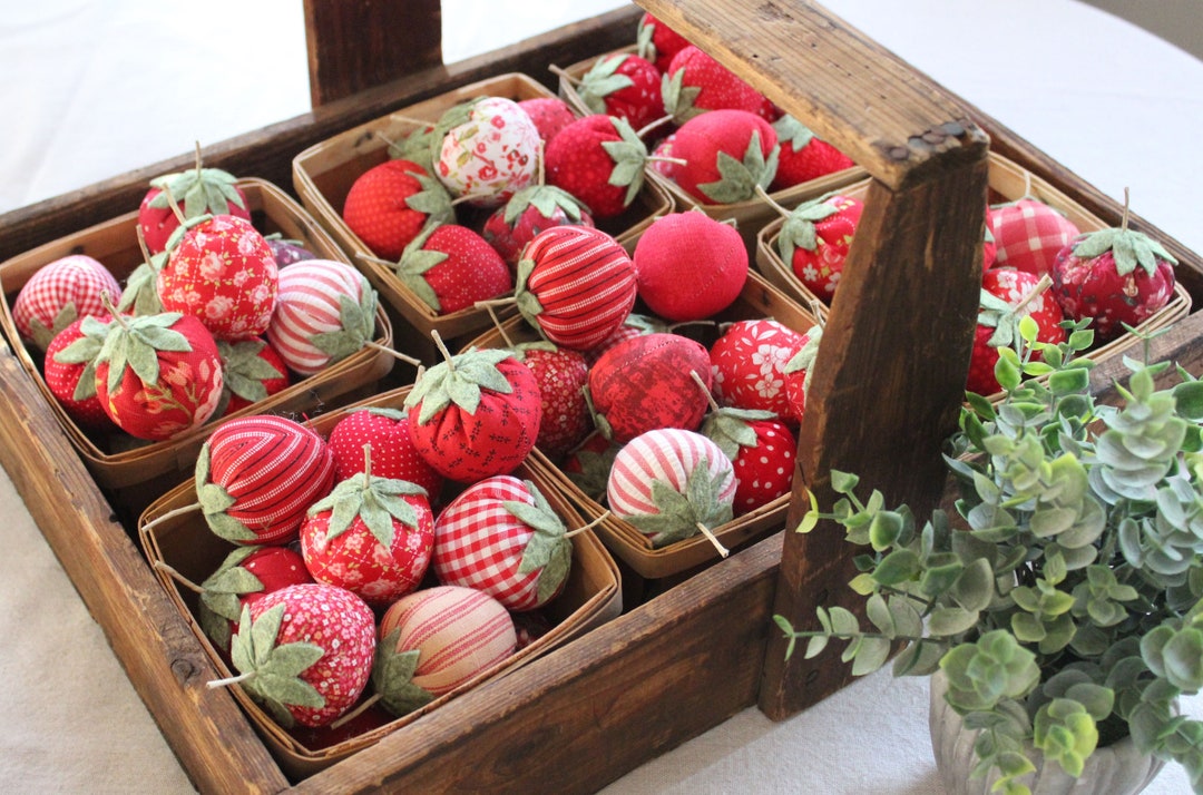 Vintage Style Handmade Fabric Strawberries Bowl Fillers Tiered