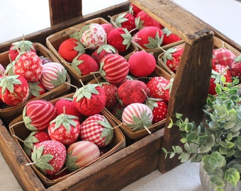 Handmade Fabric Strawberries: Vintage Style Bowl Fillers, Tiered Tray Decor