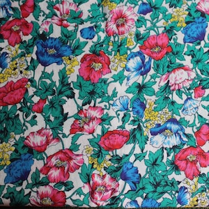 Tessuto floreale vintage rosa, blu e giallo, 2 metri, General Fabrics Company