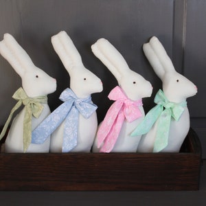 One Handmade White Chocolate Linen Bunny Prim Long Ear Hare Easter Bunny Primitive Bunny Baby Nursery